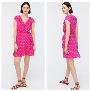 J. Crew Pink Floral Mini Dress Size 2 V-neck Ruffle Faux Wrap Aline Summer